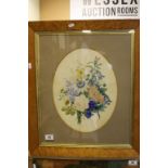 Large Maple framed Still Life Watercolour of Flowers with Oval mount, image approx 37 x 28.5cm