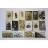 A Collection Of Sixteen World War One / WW1 Military Real Photograph Postcards To Include