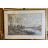A Honeywood Waller (fl.1884-91) - Large framed & glazed watercolour of a river scene
