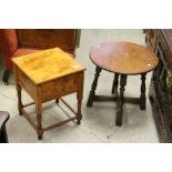 Early 20th century Sewing Table and an Oak Circular Lamp Table