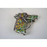 Silver and plique a jour horse head brooch