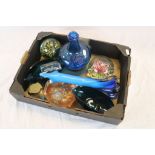 Collection of glassware including large paperweights