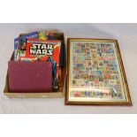 A quantity of stamps in albums and loose and first day covers together with star wars magazines.