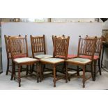 Set of Seven Late Victorian Stained Beech Dining Chairs with Pierced Carved Backs