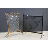 Art Nouveau Copper & Brass Framed Fire Screen with Leaded Glass Panel, 83cms high x 70cms wide