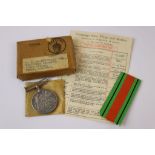 A Full Size British World War Two / WW2 Defence Medal With Original Ribbon In Original Issue Box