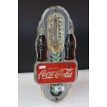 Vintage Tinplate "Drink Coca Cola" Thermometer, lacks Glass & Mercury, approx 40 x 17.5cm