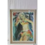 Framed Oil on canvas of a dancing Female, image approx 69 x 49cm