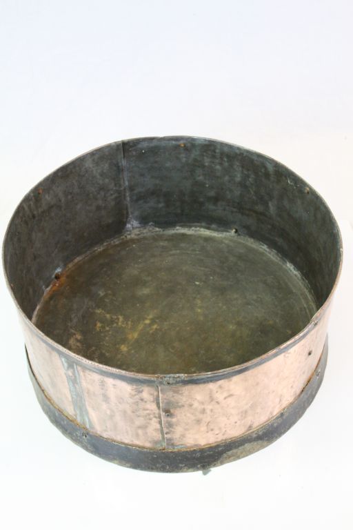 Antique Copper & Iron Bound Circular Pot, 40cms diameter - Image 3 of 3