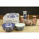 Quantity of oriental vases to include Japanese and Chinese, a Jasper ware stilton dome and other