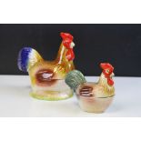 Two Vintage Handpainted Ceramic Majolica Style Chicken Egg Baskets with inscription to base