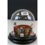 Antique glass dome and stand together with miniature figures and painted box