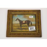 19th Century miniature oil on panel of a race horse