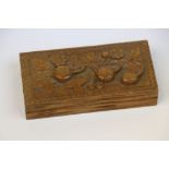 Vintage Black Forest Style Carved Wooden Box, the hinged lid relief carved with Strawberries