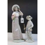 Large Nao ceramic figurine plus a Lladro example of a Boy Fisherman approx 22cm tall