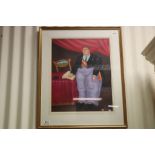 Framed oil painting portrait caricature of a portly gentleman in the style of Beryl Cook