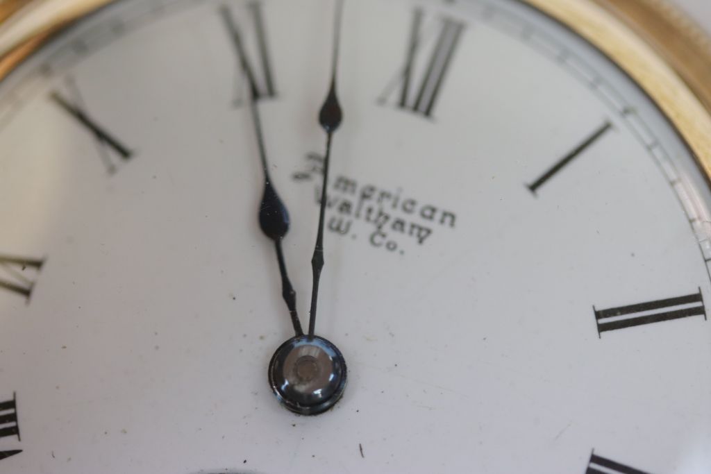 Gold plated Waltham full hunter pocket watch with Albert chain and bar together with a silver - Image 4 of 5