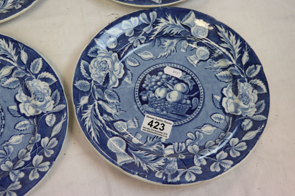 Set of six 19th Century blue & white plates, The Robert Bruce, commemorated death plate for George - Image 6 of 8