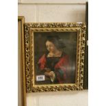 Framed oil painting portrait of a medieval lady