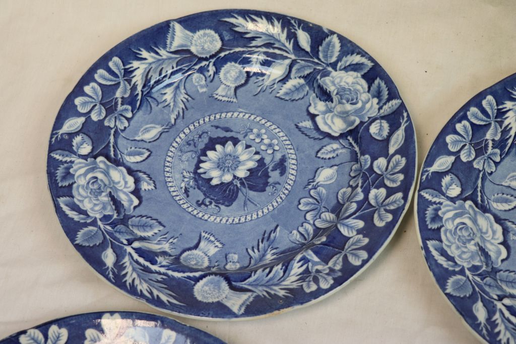 Set of six 19th Century blue & white plates, The Robert Bruce, commemorated death plate for George - Image 3 of 8