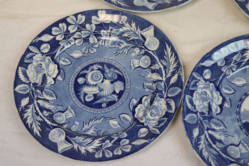 Set of six 19th Century blue & white plates, The Robert Bruce, commemorated death plate for George - Image 8 of 8