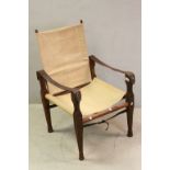 Late 19th / Early 20th century Campaign Style Chair with Canvas Folding Back and Seat and Leather