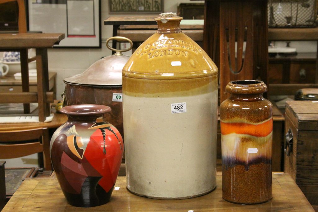 Antique stoneware flagon Doulton & Watts, impressed D C Chambers Clapham road place London, together