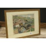 E.G.Pierce rural village scene with bridge, signed, approx. 27cm x 35cm