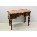 Hardwood Writing Desk with Brown Leather Inset Top and Three Drawers, 102cms long x 78cms high