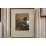 Antique watercolour seated nude indistinctly signed, approx.36cm x 28cm