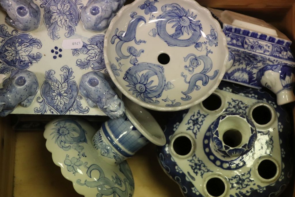 Large quantity of blue & white ceramics in three boxes to include oriental, Delft and vases, plates, - Image 2 of 2