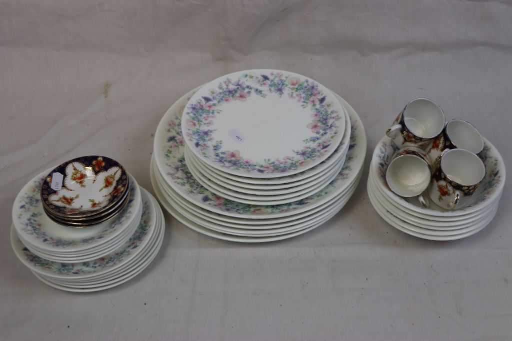 Part Wedgwood Angela pattern floral decorated dinner service and four Royal Albert cups and saucers