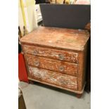 Victorian Pine Chest of Three Long Drawers with distressed painted finish, 89cms wide x 85cms high