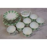 Antique Foley China part tea set with clover leaf decoration, no teapot