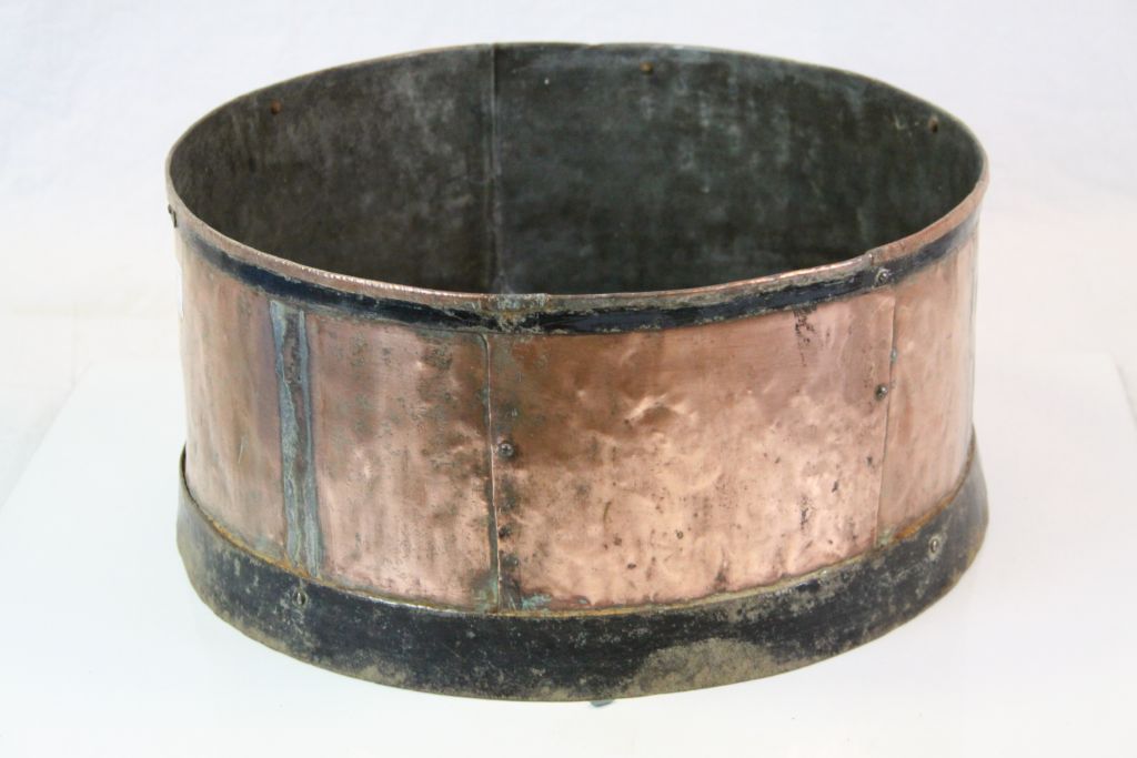 Antique Copper & Iron Bound Circular Pot, 40cms diameter - Image 2 of 3