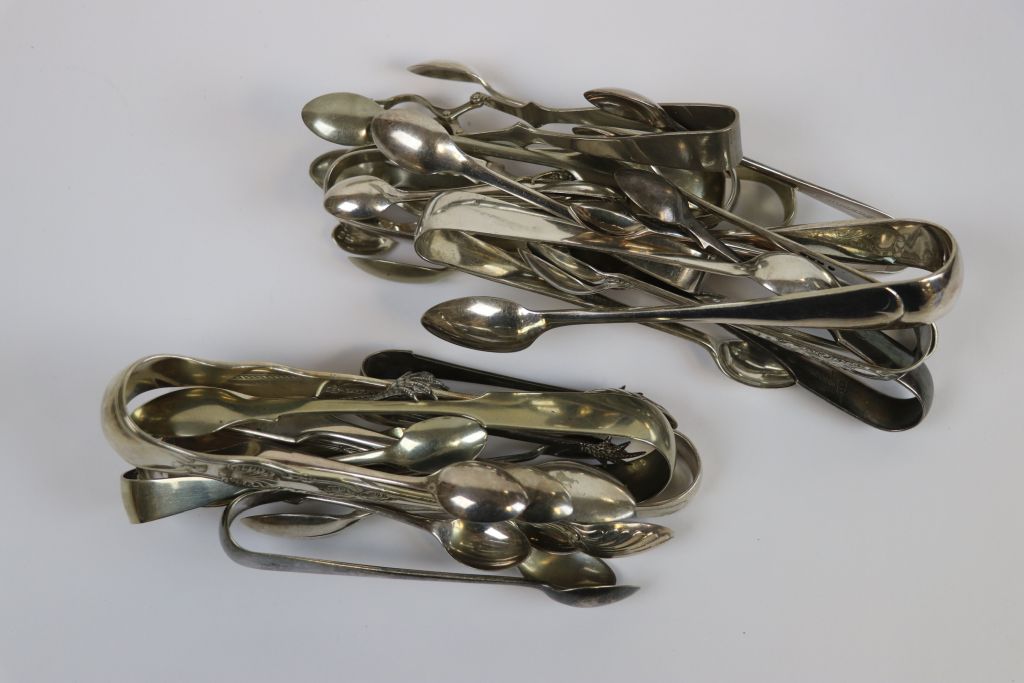 Collection of vintage white metal & Silver plated Sugar tongs