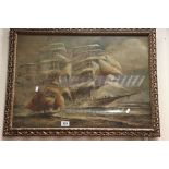 Hermann Conrad antique oil on canvas laid on board seascape tall ships in a rough sea, approx. 49