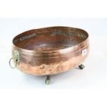 Vintage craftsman handmade copper and brass large planter with lions paw feet and handles