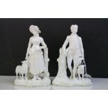 Pair of 19th Century unpainted Derby figurines, marked "D3" to the base of the male and each