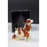 Royal Crown Derby American Spaniel with gold stopper, boxed