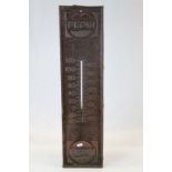 Large vintage "Pepsi" Tinplate wall Thermometer in rusty condition, approx 71 x 18cm