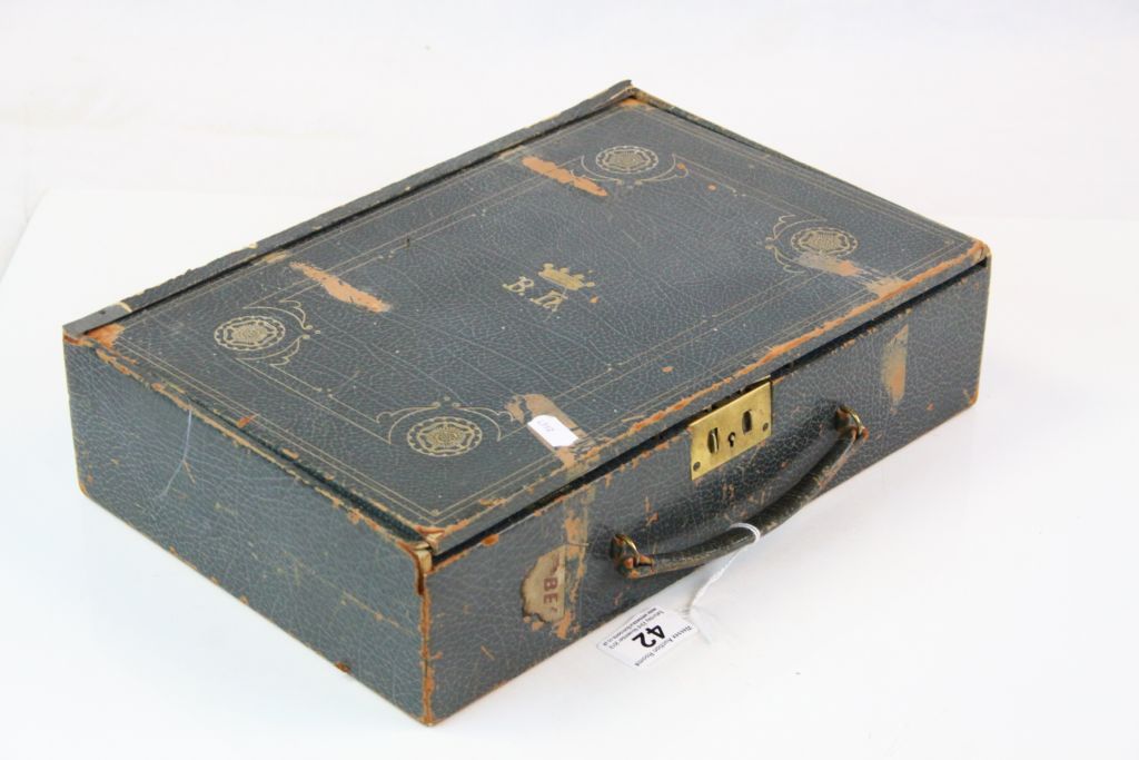 Vintage Leather effect Writing / Attache type box with carry handle by "J C Vickery Regent St",