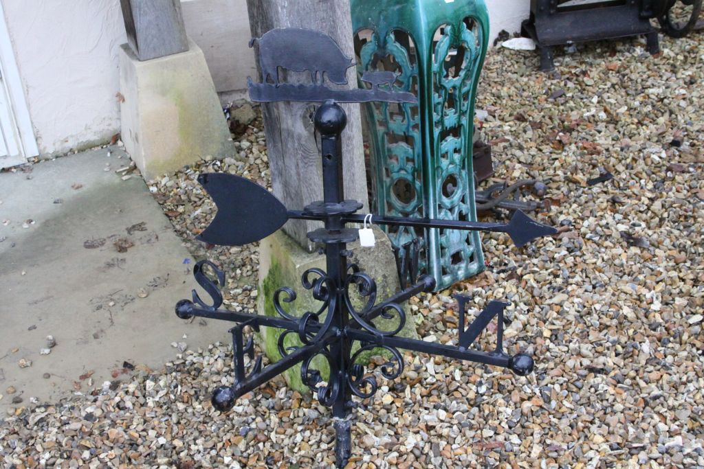 Vintage cast iron weather vane with pig finial decoration