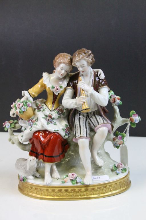 Two 19th Century ceramic Sitzendorf figure groups, both marked to base, the tallest approx 21cm - Image 2 of 11