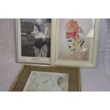 Three framed studio mixed method modern art portraits female studios