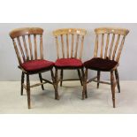 Three 19th century Elm Seated Lathe Back Kitchen Chairs
