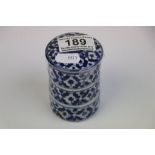 Continental blue & white lidded pot with floral decoration