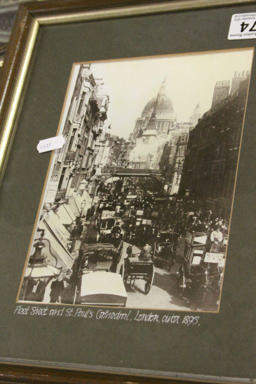 Set of framed photographic images of old London street scenes - Image 4 of 5