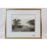 Early 19th Century watercolour country house and figures in a rural setting with sheep to