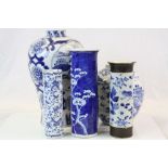 Five blue and white Chinese vases